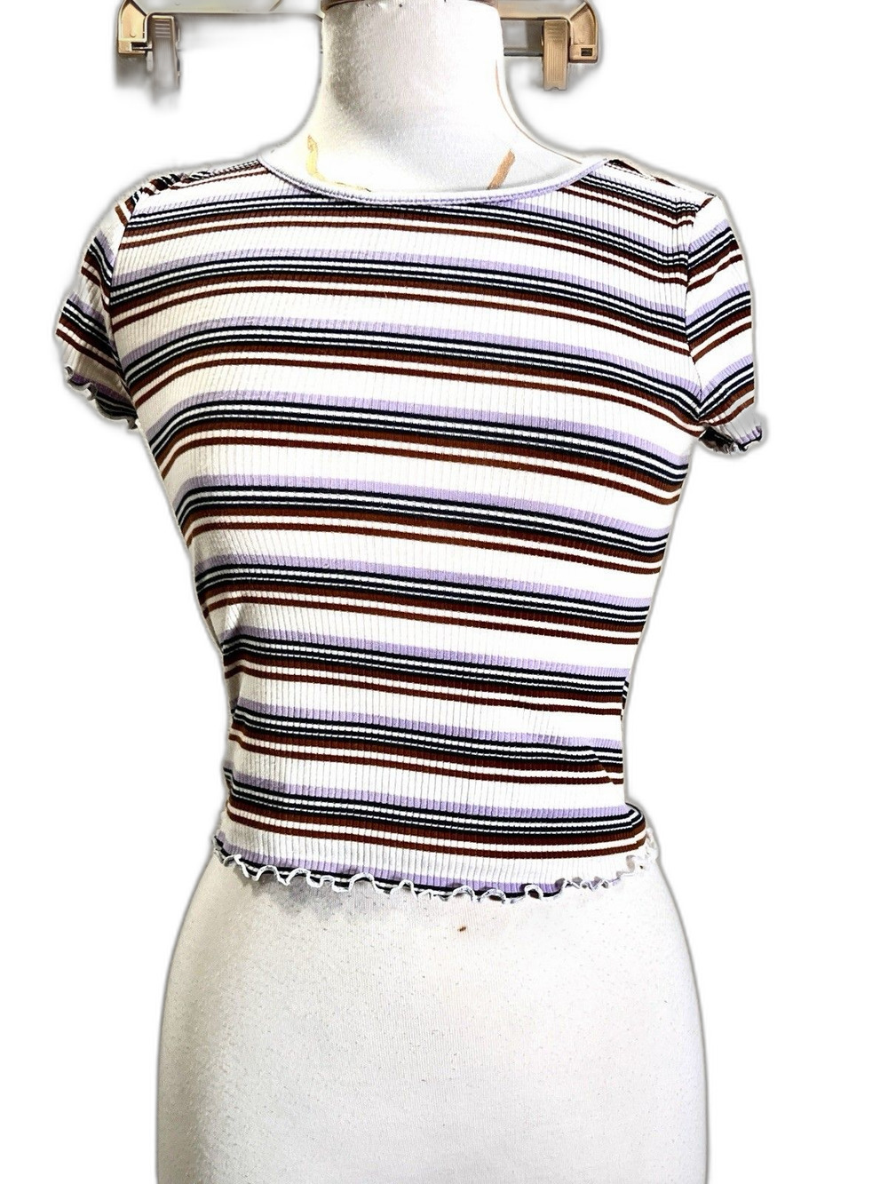 Iris Crop Top Size S Women's 90's Grunge Striped Indie Sleaze Thrifted Top